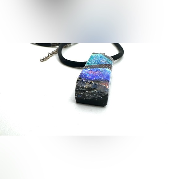 Dichroic Blue Art Glass Pendant Necklace 21” Black Cord & Extender-Handcrafted - Picture 6 of 11